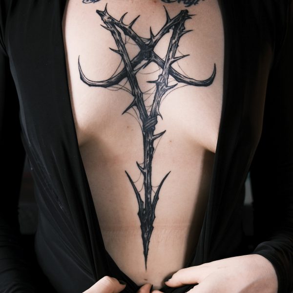 image of a tattoo on a ladies chest and sternum