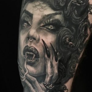 image of black and grey portrait of medusa by jimbo