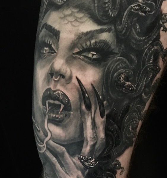 image of black and grey portrait of medusa by jimbo