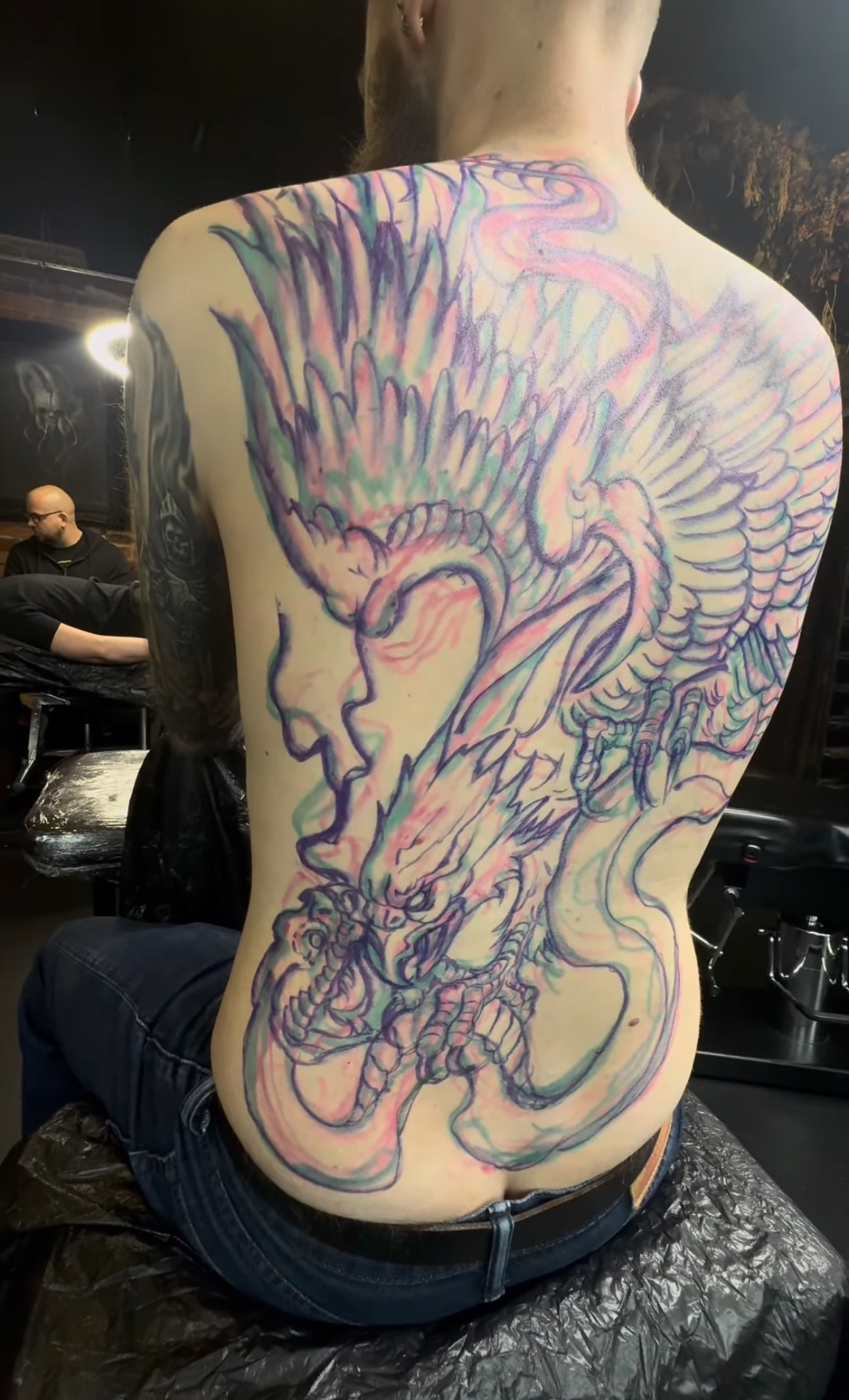 jimbo-freehand-snake-eagle-before an image of a freehanded tattoo design before it is tattooed