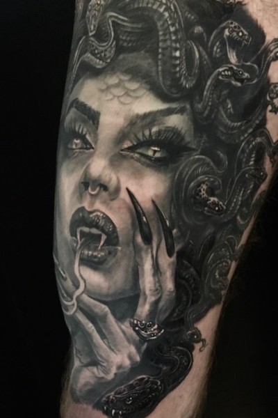image of black and grey portrait of medusa by jimbo