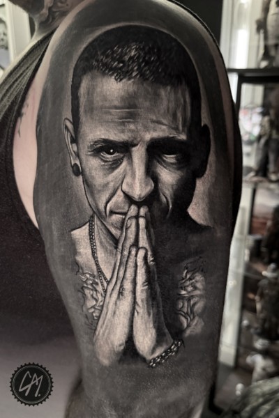 A tattoo portrait of chester bennington